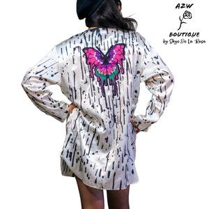 Vintage Butterfly Up-cycled Shirt Dress Size MD Hand-painted by Skye De La Rosa